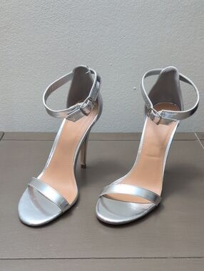 Silver Ankle-Strap High Heel Sandals